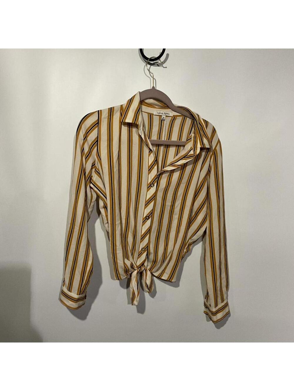 Striped Button-Up Tie-Front Blouse